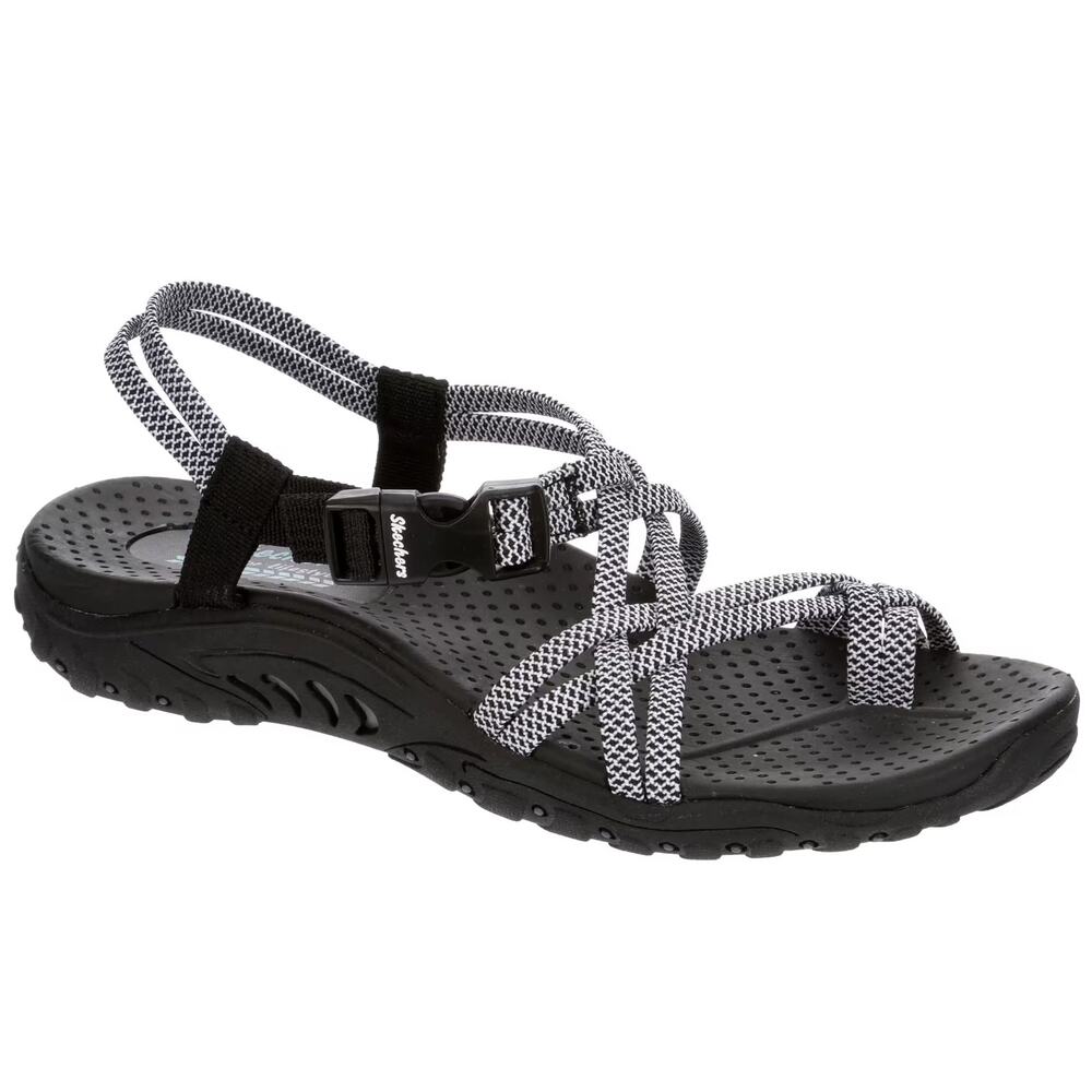 Skechers Reggae Irie Mon Outdoor Black White Strappy Sandals Trek Hiking Size 8 - Picture 2 of 9